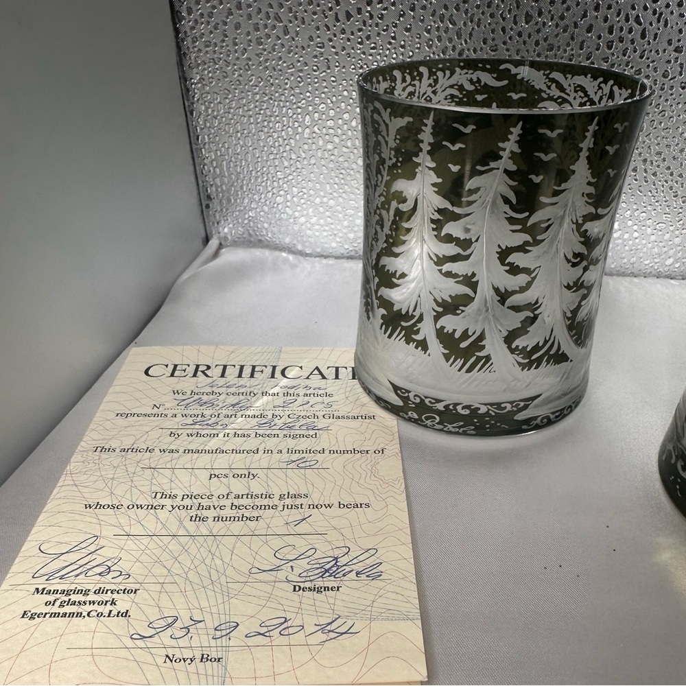 Egermann Czech Art Glass Deer Whiskey Glasses Limited Edition 1 of 10 COA - Picture 10 of 14